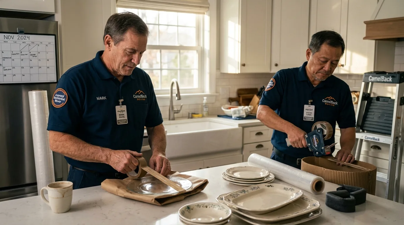 Professional crew packing kitchen dishware in Ohatchee, AL